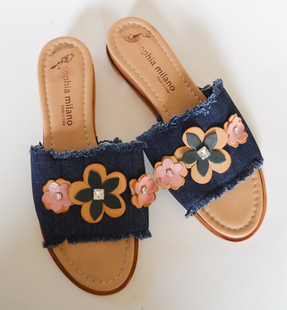 Y2K Denim Floral Applique Slides